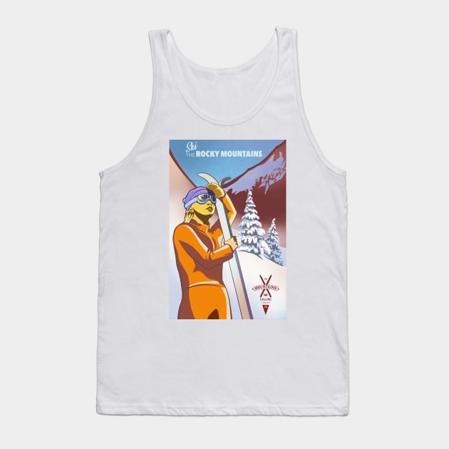 Retro Ski Poster Ski the Rocky Mountains Tank Top by SFDesignstudio